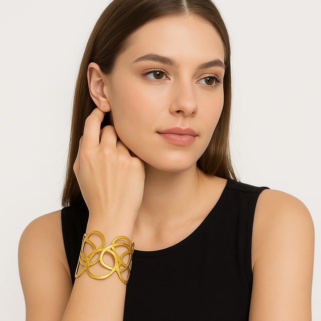 Χρυσό Cuff Βραχιόλι με Γεωμετρικό Design