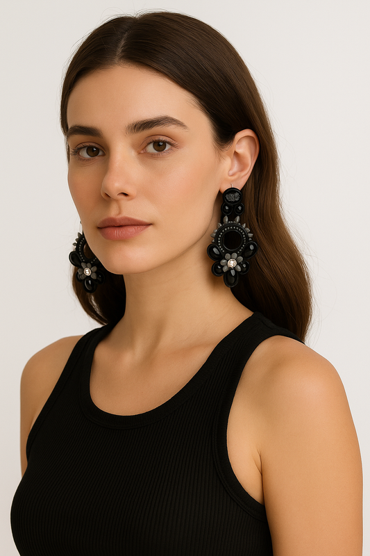 Black Bloom Statement Earrings